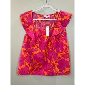 Olivaceous NWT Floral Orange Fuchsia Ruffle Sleeve Sleeveless Size M Top